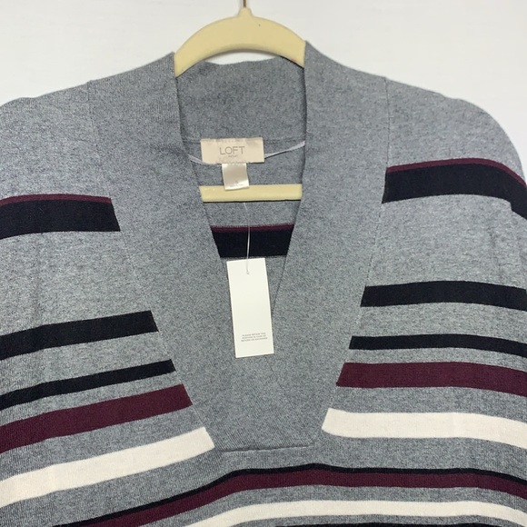 LOFT Multicolor Striped V-Neck Sleeveless Poncho Sweater - Picture 2 of 7